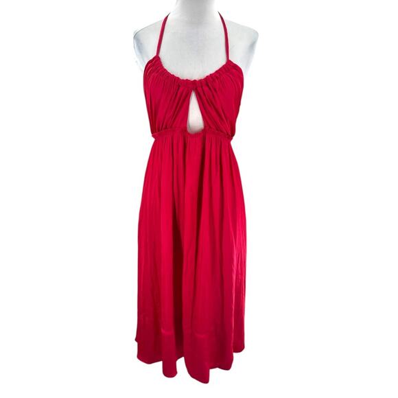 NWT J. Crew collection Halter cutout dress in featherweight satin wild hibiscus - Picture 3 of 7